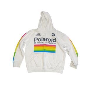 Vintage Polaroid 320 Land Camera Hoodie Pullover Sweater Size Large Rainbow Y2K